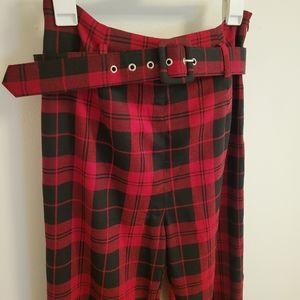 Collectif plaid tarten high waisted belted pants